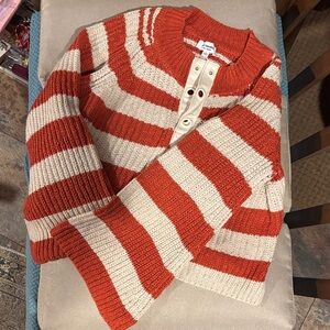 ee:some sweater - Orange and Cream Striped Crewneck Sweater with Flare Sleeves